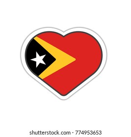Heart shape sticker or label design for East Timor flag. Illustration for greeting cards, posters, patches and prints for clothes, flyers, emblems