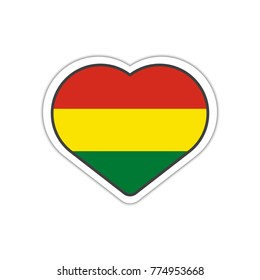 Heart shape sticker or label design for Bolivia flag. Illustration for greeting cards, posters, patches and prints for clothes, flyers, emblems