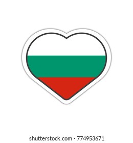 Heart shape sticker or label design for Bulgaria flag. Illustration for greeting cards, posters, patches and prints for clothes, flyers, emblems
