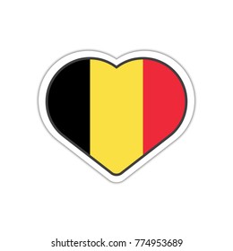 Heart shape sticker or label design for Belgium flag. Illustration for greeting cards, posters, patches and prints for clothes, flyers, emblems