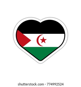 Heart shape sticker or label design for West Sahara flag. Illustration for greeting cards, posters, patches and prints for clothes, flyers, emblems