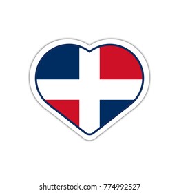 Heart shape sticker or label design for Dominican Republic flag. Illustration for greeting cards, posters, patches and prints for clothes, flyers, emblems