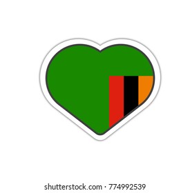 Heart shape sticker or label design for Zambia flag. Illustration for greeting cards, posters, patches and prints for clothes, flyers, emblems