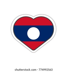 Heart shape sticker or label design for Laos flag. Illustration for greeting cards, posters, patches and prints for clothes, flyers, emblems