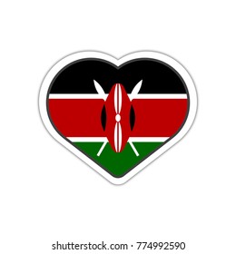 Heart shape sticker or label design for Kenya flag. Illustration for greeting cards, posters, patches and prints for clothes, flyers, emblems