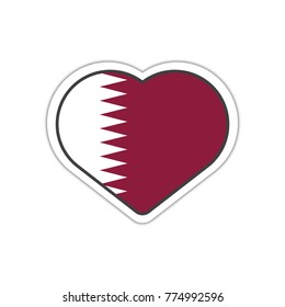 Heart shape sticker or label design for Qatar flag. Illustration for greeting cards, posters, patches and prints for clothes, flyers, emblems