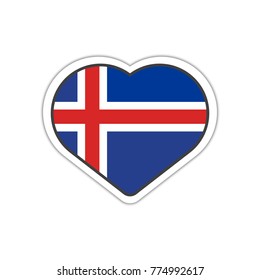Heart shape sticker or label design for Iceland flag. Illustration for greeting cards, posters, patches and prints for clothes, flyers, emblems
