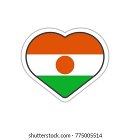 Heart shape sticker or label design for Niger flag. Illustration for greeting cards, posters, patches and prints for clothes, flyers, emblems