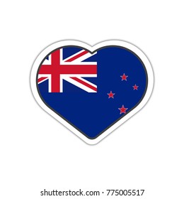 Heart shape sticker or label design for New Zealand flag. Illustration for greeting cards, posters, patches and prints for clothes, flyers, emblems