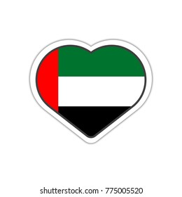 Heart shape sticker or label design for United Arab Emirates flag. Illustration for greeting cards, posters, patches and prints for clothes, flyers, emblems