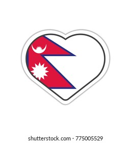 Heart shape sticker or label design for Nepal flag. Illustration for greeting cards, posters, patches and prints for clothes, flyers, emblems