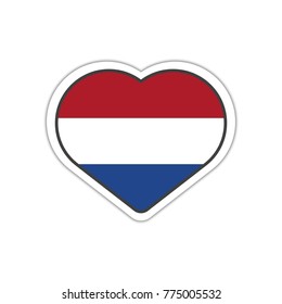Heart shape sticker or label design for Netherlands flag. Illustration for greeting cards, posters, patches and prints for clothes, flyers, emblems