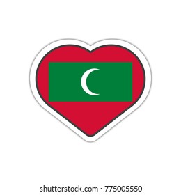 Heart shape sticker or label design for Maldives flag. Illustration for greeting cards, posters, patches and prints for clothes, flyers, emblems