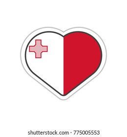 Heart shape sticker or label design for Malta flag. Illustration for greeting cards, posters, patches and prints for clothes, flyers, emblems