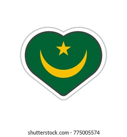 Heart shape sticker or label design for Mauritania flag. Illustration for greeting cards, posters, patches and prints for clothes, flyers, emblems