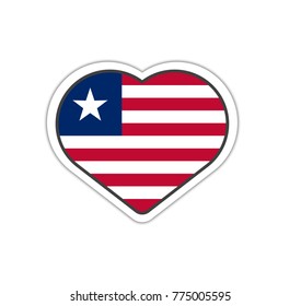 Heart shape sticker or label design for Liberia flag. Illustration for greeting cards, posters, patches and prints for clothes, flyers, emblems