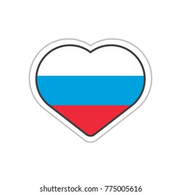 Heart shape sticker or label design for Russia flag. Illustration for greeting cards, posters, patches and prints for clothes, flyers, emblems