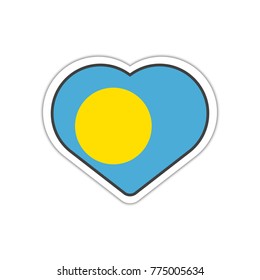 Heart shape sticker or label design for Palau flag. Illustration for greeting cards, posters, patches and prints for clothes, flyers, emblems