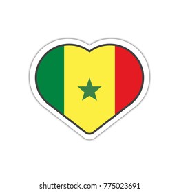 Heart shape sticker or label design for Senegal flag. Illustration for greeting cards, posters, patches and prints for clothes, flyers, emblems
