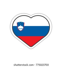 Heart shape sticker or label design for Slovenia flag. Illustration for greeting cards, posters, patches and prints for clothes, flyers, emblems