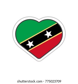 Heart shape sticker or label design for Saint Kitts and Nevis flag. Illustration for greeting cards, posters, patches and prints for clothes, flyers, emblems