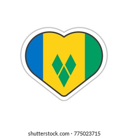 Heart shape sticker or label design for Saint Vincent and the Grenadines flag. Illustration for greeting cards, posters, patches and prints for clothes, flyers, emblems