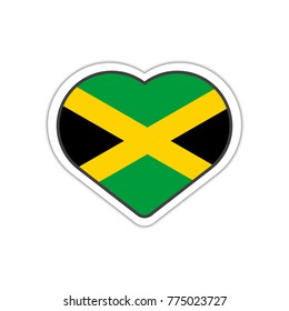 Heart shape sticker or label design for Jamaica flag. Illustration for greeting cards, posters, patches and prints for clothes, flyers, emblems