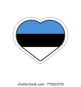 Heart shape sticker or label design for Estonia flag. Illustration for greeting cards, posters, patches and prints for clothes, flyers, emblems
