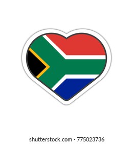 Heart shape sticker or label design for South Africa flag. Illustration for greeting cards, posters, patches and prints for clothes, flyers, emblems