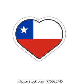 Heart shape sticker or label design for Chile flag. Illustration for greeting cards, posters, patches and prints for clothes, flyers, emblems