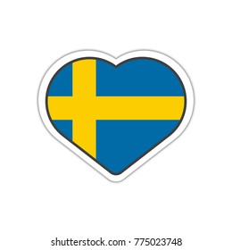 Heart shape sticker or label design for Sweden flag. Illustration for greeting cards, posters, patches and prints for clothes, flyers, emblems