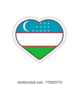 Heart shape sticker or label design for Uzbekistan flag. Illustration for greeting cards, posters, patches and prints for clothes, flyers, emblems