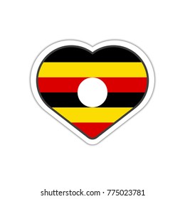 Heart shape sticker or label design for Uganda flag. Illustration for greeting cards, posters, patches and prints for clothes, flyers, emblems
