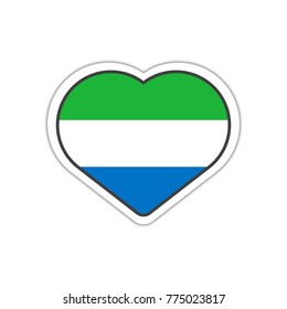 Heart shape sticker or label design for Sierra Leone flag. Illustration for greeting cards, posters, patches and prints for clothes, flyers, emblems