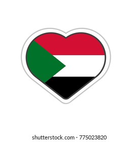 Heart shape sticker or label design for Sudan flag. Illustration for greeting cards, posters, patches and prints for clothes, flyers, emblems