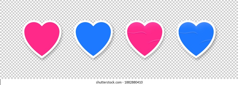 Heart shape sticker vector pink and blue, valentine love blank design sticky empty label collection illustration.