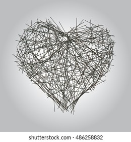Heart shape of straight black thin lines.