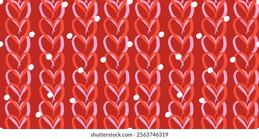 Heart shape stripes outline on red background seamless pattern. Sweet love. Valentine's day, wedding, anniversary background. Romance.