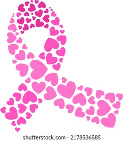 Heart shape style pink ribbon. Breast cancer awareness month. Fight symbol vector illustration.