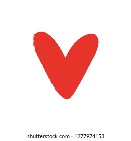 Heart shape stylish brush sketch, red ink brush painting. Isolated illustration on white background