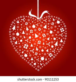 Heart Shape Stylized Christmas Ornament Design (Vector)