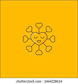 Heart in shape of sun with rays. Line cartoon funny icon isolated. Summer vector illustration, graphic design element.