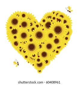 Heart shape with sunflowers for your design