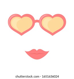 Heart shape sunglasses and lips vector illustration