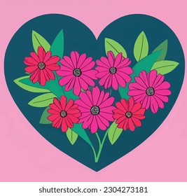 Heart Shape and Surrounding Flowers.The Fusion of Love and Elegance