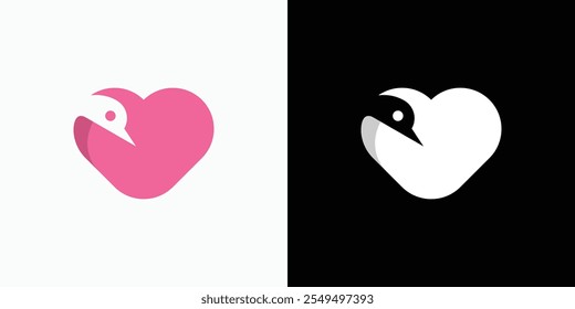 Heart shape swan silhouette vector logo design with modern, simple, clean and abstract style. Icon for business, beauty, health and personal branding.