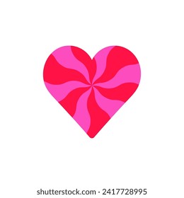 Heart shape with a swirl of pink and red stripes inside. Flat vector color illustration isolated on white background.