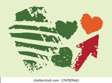 Heart shape symbol, abstract background, grunge texture, brush strokes . Hand drawn illustrations. Usable for advertisement, banners, card, book cover, brochure, decoration, poster & etc.