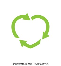 heart shape symbol with arrows. Recycle logo, environment care sign. Recycle icon in line, glyph, flat style. Applicable for eco products package. Vector illustration