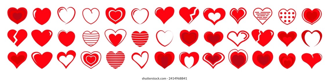 Colección de símbolos de forma de corazón. Icono del corazón para el día de San Valentín. Juego de iconos de corazón. Vector